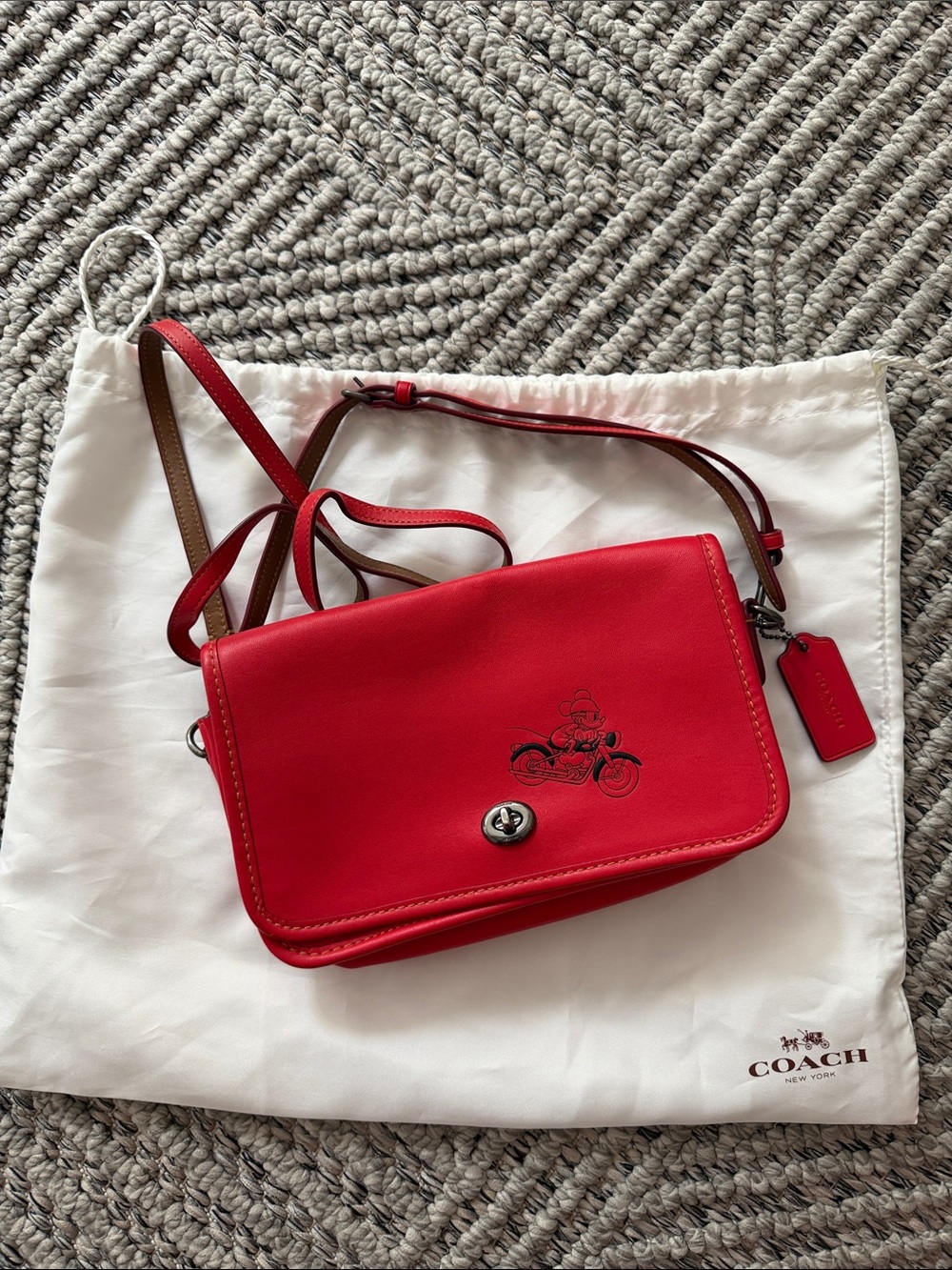 Coach Red Leather Crossbody with Motorcycle Disney Mickey Mouse